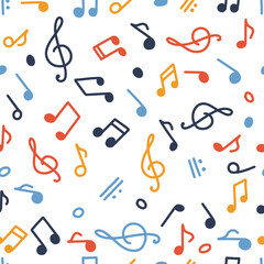 Seamless pattern on the theme of International Music Day on October 1. Decorated with a handwritten inscription and music notes.