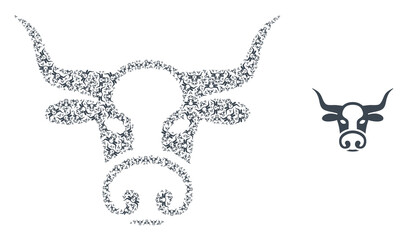 Vector bull head composition is organized from random self bull head elements. Recursion composition from bull head.