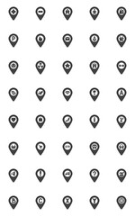 Fototapeta na wymiar Navigation pin vector icons set, modern solid symbol collection, GPS map pointer filled style pictogram pack. Signs, logo illustration. Set includes icons as home location, airport destination, shop
