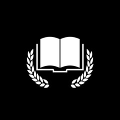 Laurel wreath with a book icon isolated on dark background