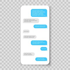 Mobile phone chat. Messenger template. Smartphone message interface. Sms speech text bubble