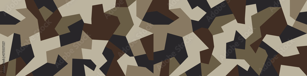 Poster military camo seamless pattern. geometric camouflage backdrop in sand and desert brown color. stock 