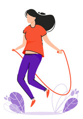 Jump Rope - Vector illustration of a girl doing jump rope exercises.