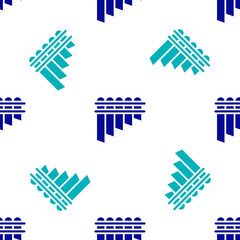 Blue Pan flute icon isolated seamless pattern on white background. Traditional peruvian musical instrument. Zampona. Folk instrument from Peru, Bolivia and Mexico. Vector.