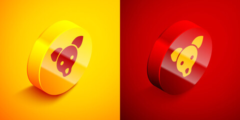 Isometric Dog icon isolated on orange and red background. Circle button. Vector.