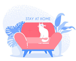 Concept of self quarantine, staying at home during pandemic of coronavirus.