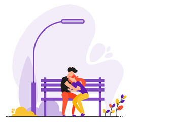 Couple on a bench. Vector illustration