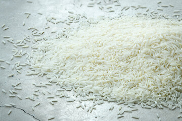 White basmati rice on a concrete worktop