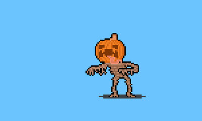 Pixel art pumpkin monster character.