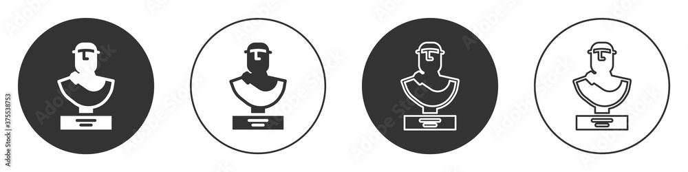 Wall mural black ancient bust sculpture icon isolated on white background. circle button. vector.