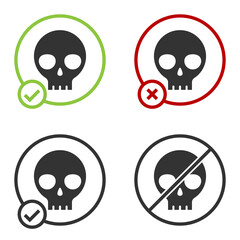 Black Human skull icon isolated on white background. Circle button. Vector.