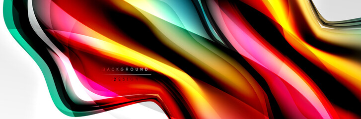 Vector abstract background, flowing liquid style bubble with metallic, color quicksilver chrome texture and color glow effects