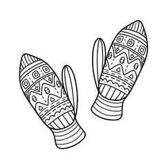  Knitted mittens in the style of Doodle. Design for New year and Christmas. Vector illustration