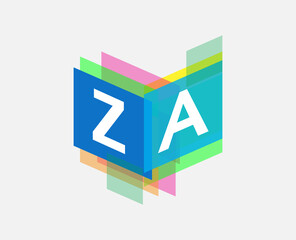 Letter ZA logo with colorful geometric shape, letter combination logo design for creative industry, web, business and company.