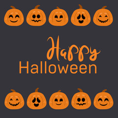 Illustration with decorations in Halloween. Poster of pumpkin and Halloween text.