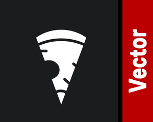 White Slice of pizza icon isolated on black background. Fast food menu. Vector.