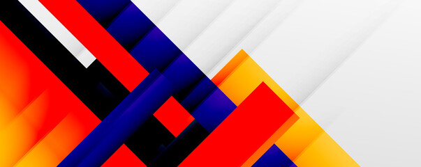 Geometric abstract backgrounds with shadow lines, modern forms, rectangles, squares and fluid gradients. Bright colorful stripes cool backdrops