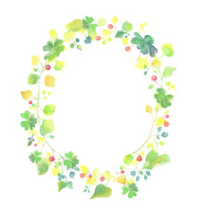 水彩で描いたクローバーのフレーム