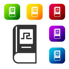 Black Greek history book icon isolated on white background. Set icons in color square buttons. Vector.
