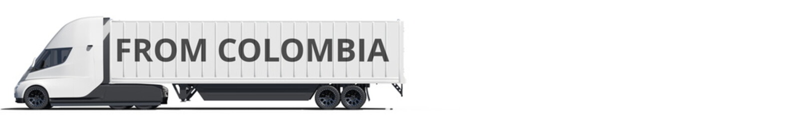 FROM COLOMBIA text on the modern electric truck, 3d rendering