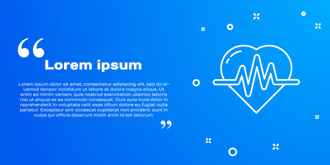 White line Heart rate icon isolated on blue background. Heartbeat sign. Heart pulse icon. Cardiogram icon. Vector Illustration.
