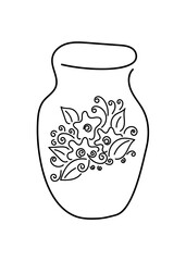 The outline of the jug, flowers and leaves are drawn by hand. Graphics . Vector illustration for design