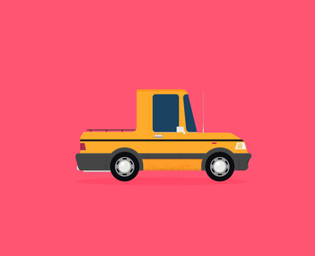 Vector illustration of pickup car isolated on color background