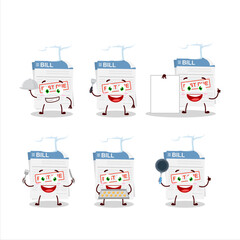 Cartoon character of bill paper with various chef emoticons