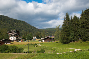 Panoramic view of Bellamonte mountain village in Trentino Alto-Adige, Italy