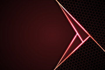 Burgundy carbon fiber hexagon background with neon glow lines and highlights on carbon grid. Modern futuristic background.