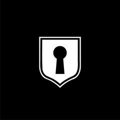 Shield with keyhole icon isolated on dark background