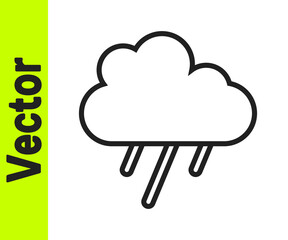 Black line Cloud with rain icon isolated on white background. Rain cloud precipitation with rain drops. Vector.