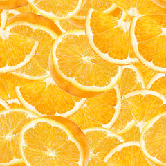 Orange watercolor slice fruit seamless pattern. Background texture. 