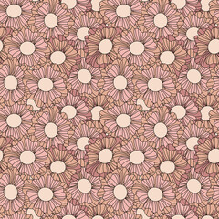 Seamless floral pattern. Two-color hand-Drawn flowers background. Vector