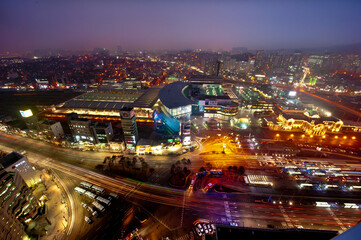 The wonderful night view of cityscape and car light.