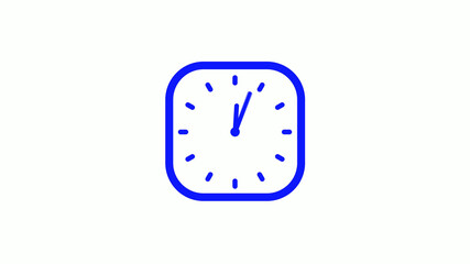 Amazing blue color 12 hours square clock icon on white background,clock icon