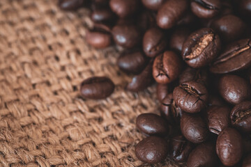roasted coffee beans on burlap