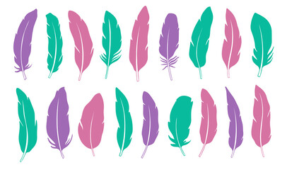 Set feather abstract isolated decoration. Boho rustic style.