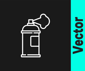 White line Paint spray can icon isolated on black background. Vector.