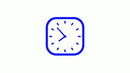 Amazing blue color 12 hours square clock icon on white background,clock icon