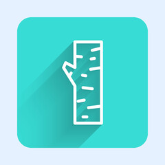 White line Birch tree icon isolated with long shadow. Green square button. Vector.