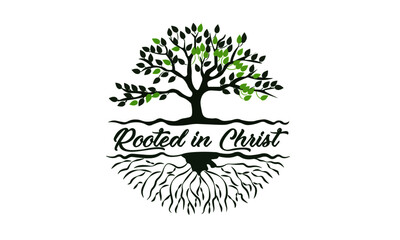 Rooted in Christ, Christian faith, Typography for print or use as poster, card, flyer or T Shirt 