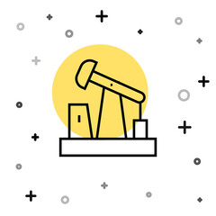 Black line Oil pump or pump jack icon isolated on white background. Oil rig. Random dynamic shapes. Vector.