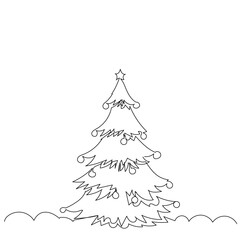 sketch, one line drawing of Christmas tree
