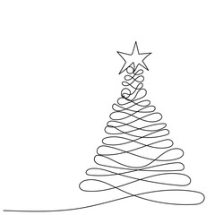 isolated, sketch, one line drawing of Christmas tree