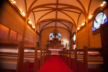 Obraz premium Beautiful and Colorful Cathedral Catholic church inside interior.