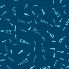 Green line Paint brush icon isolated seamless pattern on blue background. For the artist or for archaeologists and cleaning during excavations. Vector.