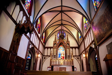 Obraz premium Beautiful and Colorful Cathedral Catholic church inside interior.