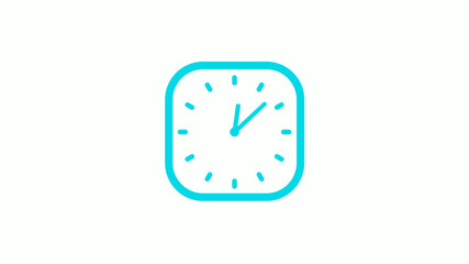 New cyan color square clock icon on white background,12 hours clock icon