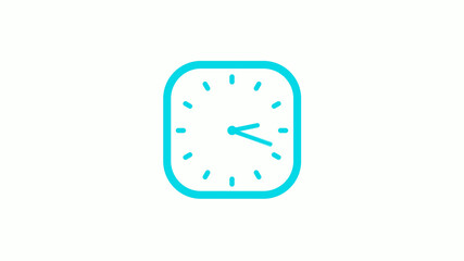 New cyan color square clock icon on white background,12 hours clock icon